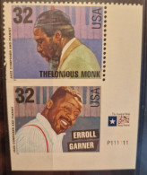 Timbre Des Etats Unis Avec Dentelure Absente : Compositeur Et Pianiste De Jazz, Erroll Garner Et T. Monk - Music