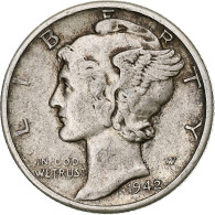 États-Unis, Mercury Dime, Dime, 1942, U.S. Mint, Denver, TTB, Argent, KM:140 - 1916-1945: Mercury (kwik)