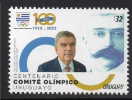 URUGUAY 2023 (Sports, Olympic Games, Uruguayan Olympic Committee, Pierre De Coubertin, Thomas Bach, Fencing) - 1 Stamp - Esgrima