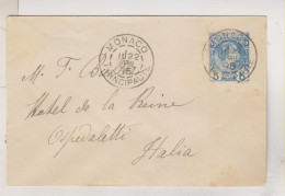 MONACO 1895 Postal Stationery Cover To Italy - Entiers Postaux