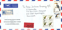 Kenya Registered Air Mail Cover Sent Express To Denmark 4-12-1998 Topic Stamps (sent From UN Office At Nairobi) - Kenia (1963-...)