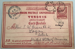 SIVAS Negative Seal 1889 On Turkey Postal Stationery Card, American Mission>Logan, Utah, USA  (Kayseri Cover - Brieven En Documenten