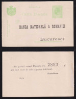 Rumänien Romania 1905 Stationery Postcard Private Imprint BANCA NATIONALA A ROMANIEI - Brieven En Documenten