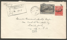 1933 Registered Cover 15c Quebec Citadel/Uprated PSE CDS Gagetown NB To St John New Brunswick - Histoire Postale