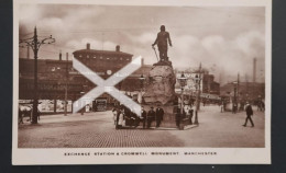 MANCHESTER EXCHANGE STATION AND CROMWELL MONUMENT OLD R/P POSTCARD LANCASHIRE RAILWAY L&NWR - Manchester