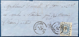 LETTRE Tarif Frontalier N°31 Oblitéré GC 30 De BESECLES + Càd Entrée N°579 " BELGIQUE / DOUAI " Pour HOUDAIN TTB - 1865-1866 Profile Left