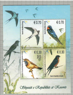 Kosovo 2010, Bird, Birds, M/S Of 4v, MNH** - Golondrinas