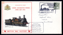 GREAT BRITAIN - 1973 BRITISH RAIL HISTORY CREWE LOCOMOTIVE WORKS OPEN DAY CARRIED EVENT COVER - Brieven En Documenten