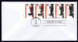 UNITED STATES USA - 1994 BOOKLET PANE STRIP OF 5 LOCOMOTIVES TRAINS ON UNADDRESSED FDC FINE SG 2923 - 2927 - Cartas & Documentos
