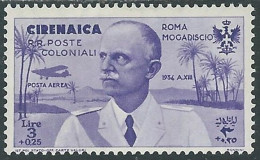 1934 CIRENAICA POSTA AEREA VOLO ROMA MOGADISCIO 3 LIRE MH * - I28-4 - Cirenaica