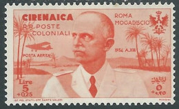 1934 CIRENAICA POSTA AEREA VOLO ROMA MOGADISCIO 5 LIRE MH * - I37-5 - Cirenaica