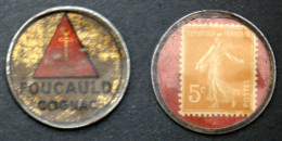 Timbre-monnaie COGNAC FOUCAULD 5c Orange Fond Rouge TB Cote 360€ - Monetary / Of Necessity