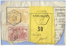 _V788:COURTRAI > Liège Guil+bijfrankering " ASSURANCES":10ct: SP12/ Fragment:" étiquette " PETITS PAQUETS N° 30:Type B: - Documenti & Frammenti