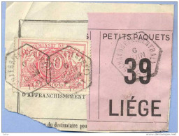 _V970: SCHAERBEEK( CENTRAL) > LIEGE  :  Fragment PETITS PAQUETS Met  " étiquette ": SP11/  N° 39: Type Bb: - Documentos & Fragmentos