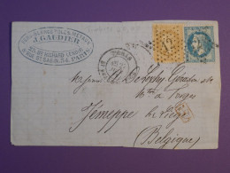 AB0  FRANCE LETTRE DEVANT 1875 ETOILE DE PARIS N°12  POUR JEMMAPES BELGIQUE +NAPOLEONS +++AFF. INTERESSANT++ - 1849-1876: Klassik