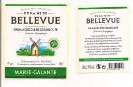 Etiquette Rhum Agricole - Domaine De  Bellevue - 100cl -  59% - Marie Galante - GUADELOUPE -  Thème Moulin - - Rhum