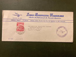 LETTRE LINEA AEROPOSTAL VENEZOLANA Pour La FRANCE TP CARACAS 60c OBL.14 10 52? CARACAS DF - Venezuela