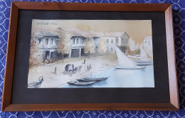 OLD BATUMI SEAFRONT WATERCOLOR GORGILADZE GEORGIAN ART - Acquarelli