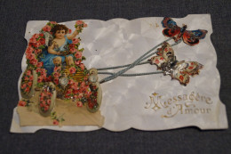 RARE Très Belle Ancienne Carte Avec Découpis ,1900 ,messagerie D'amour - Cartoline Con Meccanismi