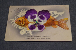 RARE Très Belle Ancienne Carte Spécial 1er Avril,poisson Et Fleur Pensée - 1° Aprile (pesce Di Aprile)
