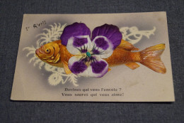 RARE Très Belle Ancienne Carte Spécial 1er Avril,poisson Et Fleur Pensée - 1 De April (pescado De Abril)