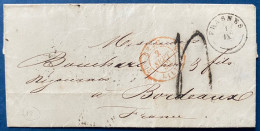 LETTRE 1851 Càd T18 De " FRASNES " (Ht N°1 Indice 18) + Càd Entrée N°589 " BELG. / 5 LILLE 5 " + Taxe 4 Pour BORDEAUX R - Ufficio Di Transito