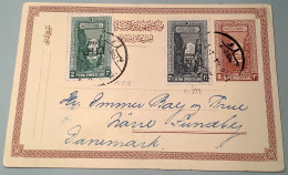 SMYRNA FIRST EXHIBITION 1927 OVPT (Mi.858-859) RARE USAGE On Turkey Postal Stationery>Denmark (cover - Cartas & Documentos