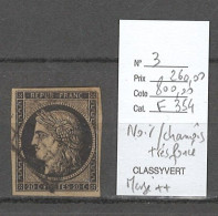 France - Yvert No3g - Ceres 20 Cts Noir Sur Chamois Trés Foncé - - 1849-1850 Cérès