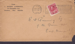 Canada J. ERNEST LAWRENCE, TMS Cds. TORONTO Ont. 1914 Cover Brief Lettre 2-Sided Perf. 8, GV. Stamp - Cartas & Documentos
