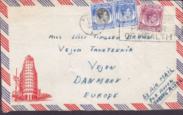 Singapore Air Mail Par Avion Aereo Slogan Flamme SINGAPORE 1954 Cachet Cover Brief VEJEN Denmark 3x GVI. Stamps - Singapour (...-1959)