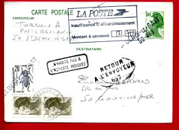 1988 -Entier Postal Pour Gouville S/Mer (50) Taxe Insuffisance D'affranchis.- Retour à L'envoyeur- Taxe Poste Restante - 1960-.... Briefe & Dokumente