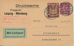 - 1923  FLUGPOST  LEIPZIG  - NÜRNBERG MIT LUFTPOST BEFÖRDERT  POSTAMT NÜRBERG  2 - Poste Aérienne & Zeppelin