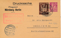 - 1923  FLUGPOST  NÜRNBERG - BERLIN   MIT LUFTPOST BEFÖRDERT  POSTAMT BERLIN - Posta Aerea & Zeppelin