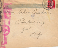 ENVELOPPE 1943 VAN DUITSLAND TEWERKGESTELDE TO PUINSTR 17 GENT NAZI EMBLEEM BLAUWE STREEP TEGEN GEHEIMSCHRIFT 2 S - Guerre 40-45 (Lettres & Documents)