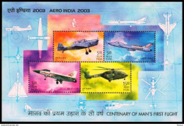 INDIA 2003 Centenary Of Mans First Flight - Aero India 4v Miniature Sheet MNH, P.O Fresh & Fine - Altri (Aria)