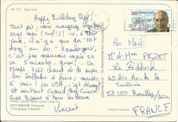 ETATS UNIS CARTE 36c NEW YORK POUR BOUILLY SUR LOIRE ( NIEVRE ) DE 1989 LETTRE COVER - Lettres & Documents