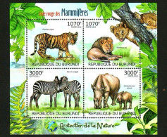 Burundi 2012 Endangered Wild Animal Rhinoceros, Tiger, Zebra, Lion，MS MNH - Nuovi