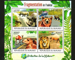 Burundi 2012 Protecting Nature, Wildlife Habitats, Rhinoceroses, Dogs, Bears, Lions，MS MNH - Nuovi