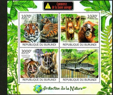 Burundi 2012 Protecting Nature And Prohibiting Wildlife Trade: Tiger Hummings, Monkeys, And Alligators，MS MNH - Ungebraucht