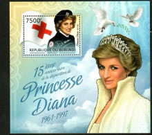 Burundi 2012 15th Anniversary Of Princess Diana's Death Red Cross，MS MNH - Ongebruikt