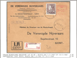 TP 848A Poortman + C.méc.3,00 Fr S/L. Recommandée Obl. Grembergen 22/8/69 > Gent - Lettres & Documents