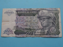 Cent Mille (100.000) Zaires ( See / Voir Scans ) Banque Du ZAIRE - 4-1-1992 ( Circulated ) ! - Zaïre