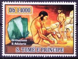 Sao Tome 2007 MNH, Prehistory, Neanderthal People, Adularia Minerals - Préhistoire