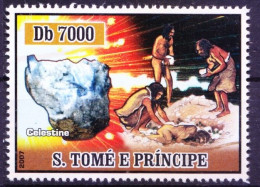 Sao Tome 2007 MNH, Prehistory, Neanderthal People, Celestine Minerals - Prehistory