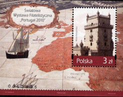 Poland - 2010 - Belem Tower And Sailing Boats - Portugal '10 World Stamp Exhibition - Mint Souvenir Sheet - Unused Stamps