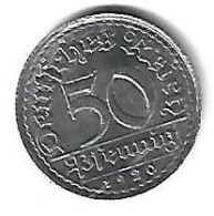 Weimar Rep 50   Pfening 1920 G  Km 27   Xf+!!!! Catalog Val. 30,00$ - 50 Renten- & 50 Reichspfennig