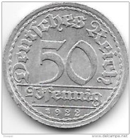 Weimar Rep 50   Pfennig 1922 A Km 27   Unc !!!!! Catalog Val 10,00$ - 50 Renten- & 50 Reichspfennig