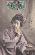 Geisha Close Up  Hand Colored  P. Used 2 Type Blanc French Occupation In China Tien Tsin To Tongku - Chine