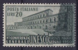 Repubblica Italiana 1950 - 5° Conferenza Unesco - Varietà Valore L. 20 Macchia Di Colore A Destra, Con Linguella - Italia