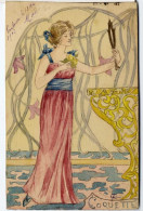 FEMME ART NOUVEAU COQUETTE  -   DESSINS AQUARELLE  REALISEE SUR CARTE POSTALE  PAPIER A DESSIN  1902 - Aquarel